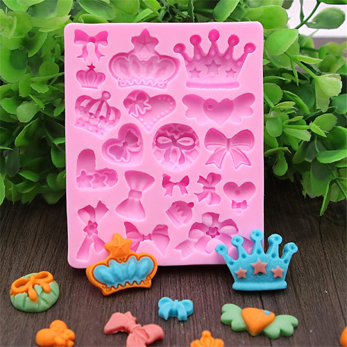 Cartoon Crown Bow Tie Silicone Fondant Cake Mold, Cupcake Jelly Candy Chocolate Moulds, Baking Tool Moulds, Baking Tool Cake Decorating