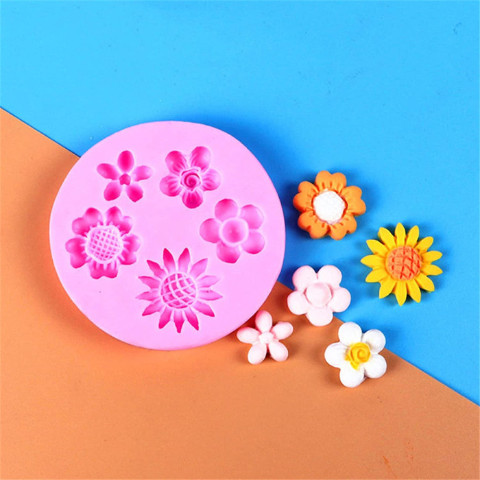 Sun Flower cake topper decoration Silicone mold for Chocolate Candy Sugar Craft Gum Paste Polymer Clay Crafting Projects Resin Mould(Random color)