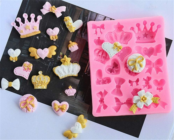 Cartoon Crown Bow Tie Silicone Fondant Cake Mold, Cupcake Jelly Candy Chocolate Moulds, Baking Tool Moulds, Baking Tool Cake Decorating