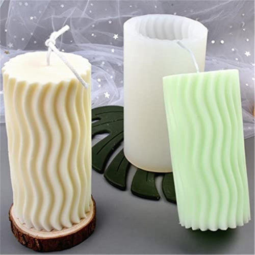 3D Ripple Candle Mold Cylinder Silicone Candle molds for Candle Making Pillar Silicones Mold for Candle Making kit Scented Beewax Candle Candle Crafts Mould Aroma Plaster Resin Mold