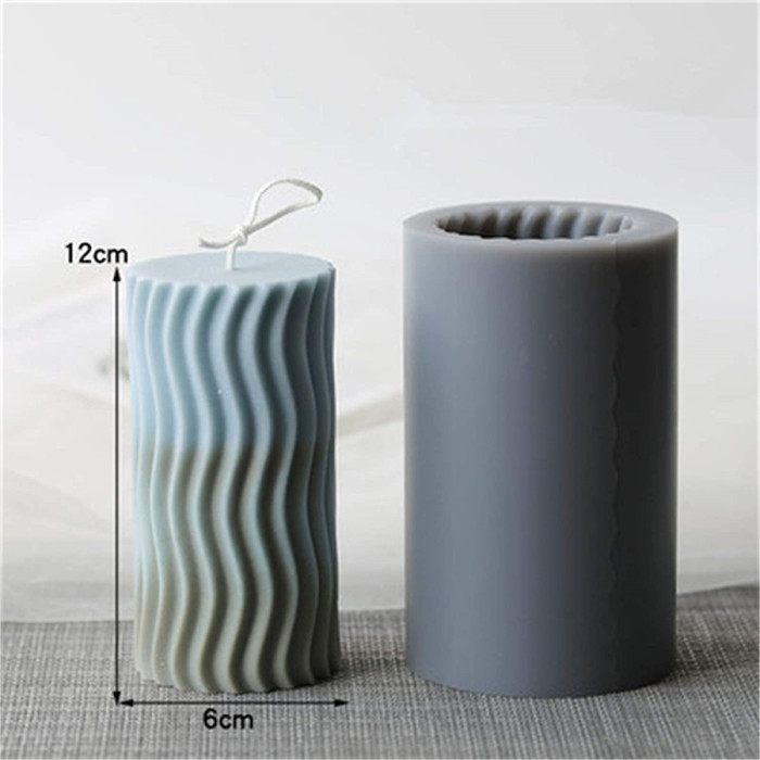 3D Ripple Candle Mold Cylinder Silicone Candle molds for Candle Making Pillar Silicones Mold for Candle Making kit Scented Beewax Candle Candle Crafts Mould Aroma Plaster Resin Mold