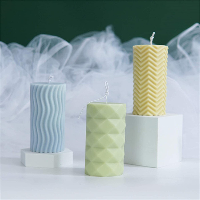 3D Ripple Candle Mold Cylinder Silicone Candle molds for Candle Making Pillar Silicones Mold for Candle Making kit Scented Beewax Candle Candle Crafts Mould Aroma Plaster Resin Mold