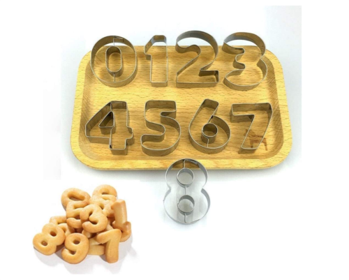 Number Cookie Cutters Set ,New Year Numeral Cookie Cutters Mold Set Stainless Steel Biscuits Fondant Decorating Jelly Fondant Sugar Number Cutter Set Embosser Tool (9 pcs)