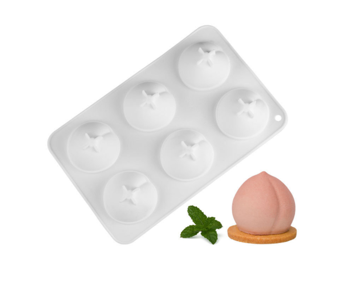 3D Peach Shape Cake Mold, 6 Cavities Silicone Homemade Mould, DIY Cake Mold for Baking, Biscuit, Chocolate, Candy, Jelly, Ice Cube
