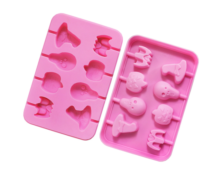 Halloween Lollipop Candy Silicone Mold，8 Hole Ghost Pumpkin ghost Witch Hat Shape Mold，DIY Cookies Candy Gummy Chocolate Mold Ice Cream Tray