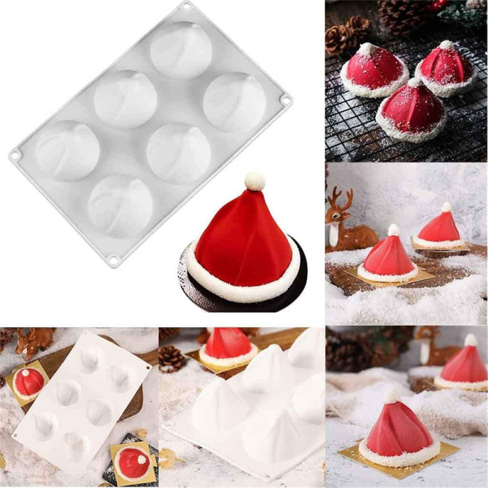 Cake Mould Ice Cream Mold 6 Cavities Christmas Hat Silicone Mousse Cake Mold 3D Chocolate Dessert Mould Molds Yamlym