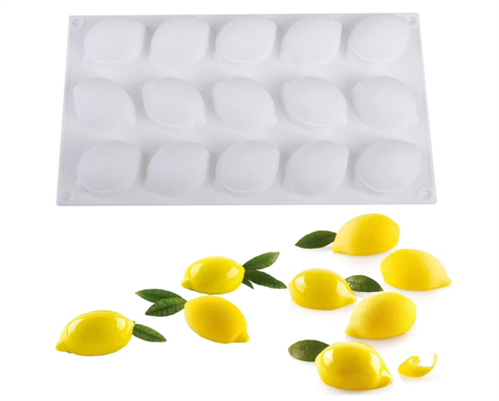 15 Cavity Lemon Shape Cake Mold, Creative Lemon-shaped Silicone Mould, 3D Fruit Shape French Dessert Mousse Molds, Chocolate Pastry Dessert Moulds Cakes Decorating Too for Candles Soaps