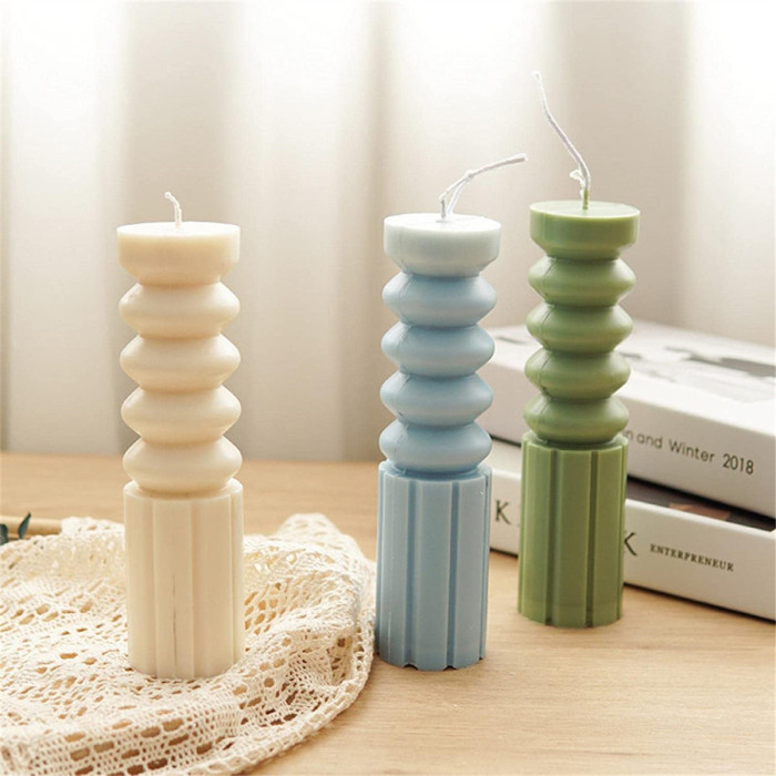 3D Roman Column Candle Molds Ancient Pillars Silicone Moulds Stripe Shape Cylinder Candle Moulds Epoxy Casting Soap Molds for DIY Wedding Dinner Candle Making Supplies