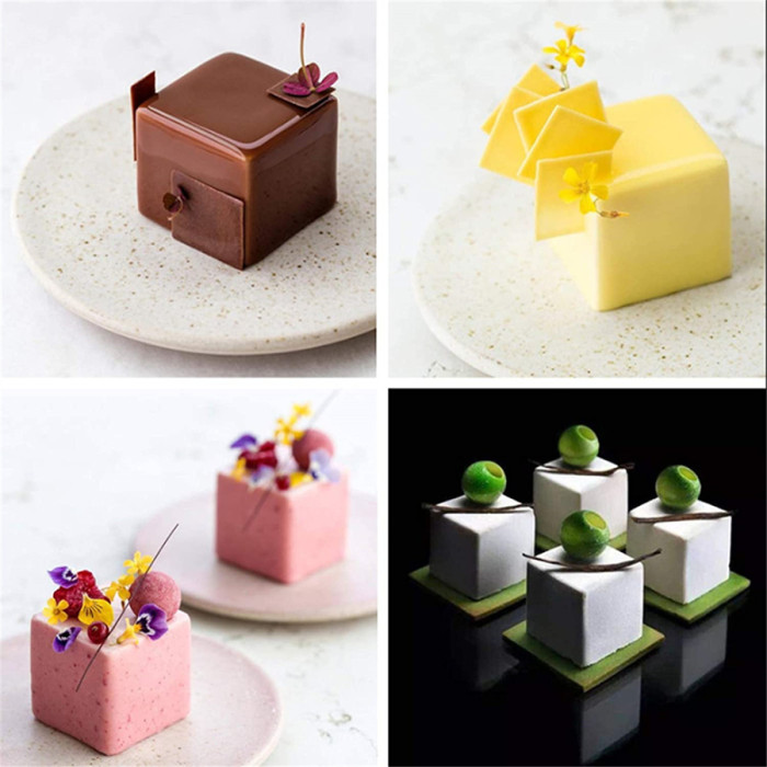 3D Square Silicone Mold, Mousse Cake Baking Molds, Dessert Molds for Soap bar Candle, Jelly, Brownie, Cheesecake, Chocolate Truffle Pudding and Ice Cream Bombe, 8-Cavity