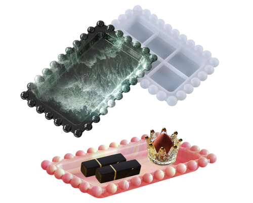 Resin Tray Mold with Bead Edges Rectangle Jewelry Plate Mould for Resin Epoxy Casting Display Trinket Candles Holder Soap Dish Storage Container Art Crafts Making Supplies Home Decoration