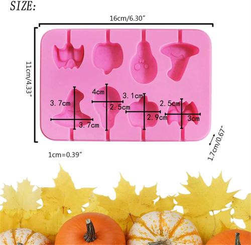 2Pcs Halloween Bat Pumpkin Ghost Witch hat Silicone Molds Tray，Chocolate Hard Candy Sucker Molds for Kids Baking Halloween Birthday Party with Lollipop Sticks(Random color)