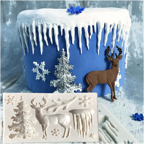 DIY Christmas Elk Snowflake Fondant Mould Silicone Cake Baking Chocolate Decoration Mold Sugarcraft Tool Home Kitchen Gadget Baking Utensils