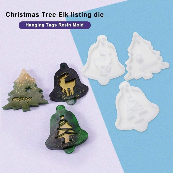 3Pack Silicone Resin Mold with  Christmas Tree Elk Pendant Epoxy Resin Casting Moulds for DIY Crafts Jewelry Keychain Making Tools