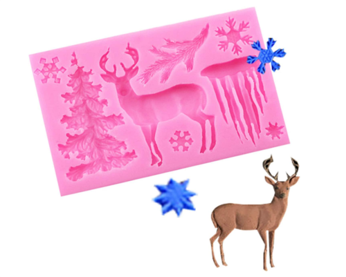 DIY Christmas Elk Snowflake Fondant Mould Silicone Cake Baking Chocolate Decoration Mold Sugarcraft Tool Home Kitchen Gadget Baking Utensils