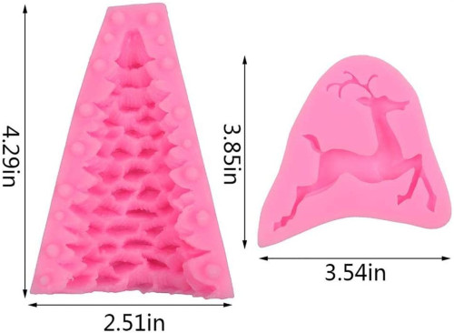 2 Pack 3D Small Christmas Tree Silicone Mold Elk Mold Fondant Chocolate Candy Mold Candle Soap Cake Polymer Clay Xmas Party Supplies