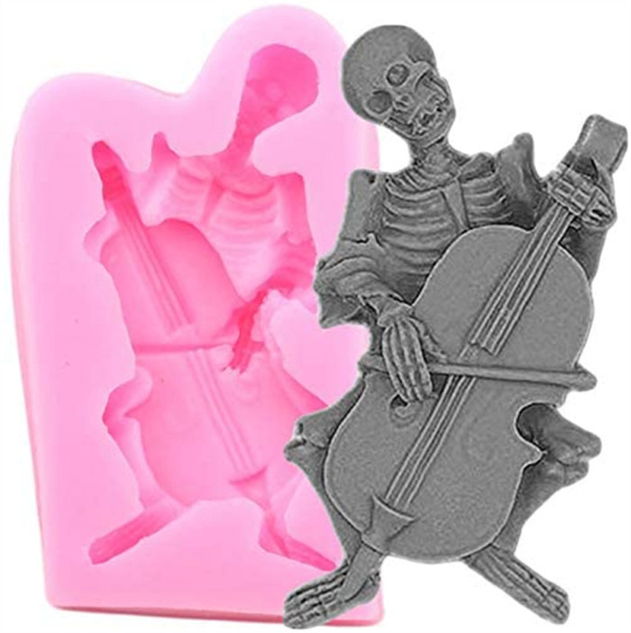 Halloween 3D Skull Skeleton Cake Silicone Mold Musical Instrument Fondant Cake Decoration Tool Candy Chocolate Mould