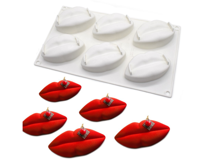 6 Cavities 3D Red Lips Baking Mold Lip Print Kisses Silicone Chocolate Candy Mold Mousse Cake Mold Mini Soap Mold for Soap Making Valentines Day Gift for White