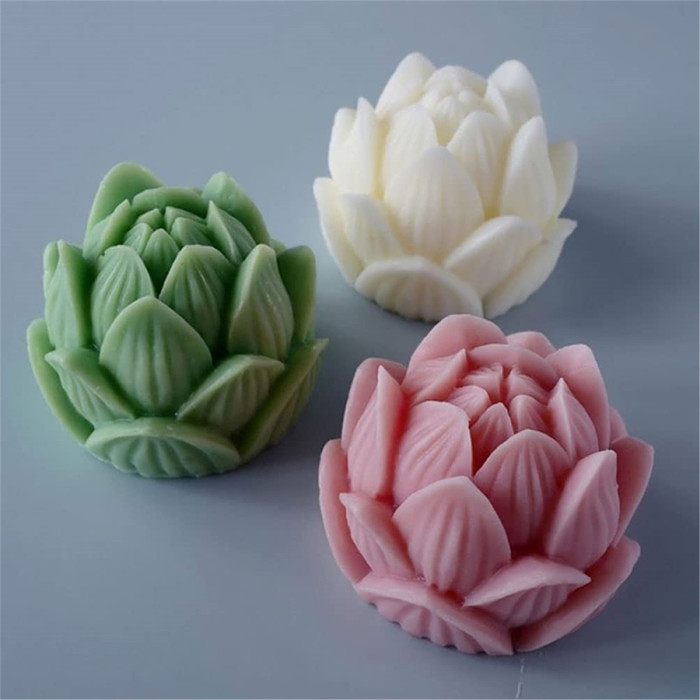 3D Lotus Silicone Candle Mold, Flower Cake Decorating for DIY Cupcake Cake Topper Decoration Jelly Shots Fondant Mold Crystal Handmade Ice Cream Soaps Bombs Baking Fondant