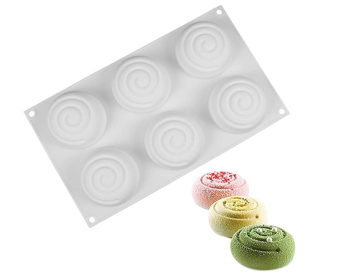 6-Cavity Round Sprial Design Silicone Mold for Handmade Soap, Cake, Jelly, Pudding, Dessert, Chocolate