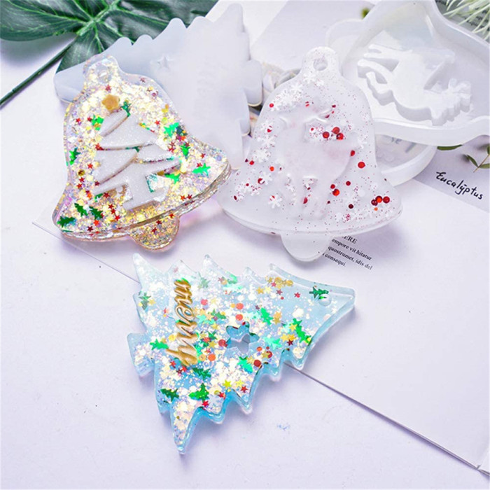 3Pack Silicone Resin Mold with  Christmas Tree Elk Pendant Epoxy Resin Casting Moulds for DIY Crafts Jewelry Keychain Making Tools