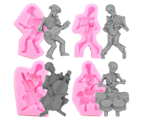 Halloween 3D Skull Skeleton Cake Silicone Mold Musical Instrument Fondant Cake Decoration Tool Candy Chocolate Mould