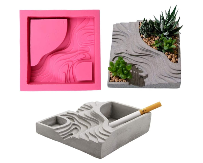 3D Terraced Field Shape Succulent Plant Flower Pot Silicone Mold Gypsum Cement Concrete Fleshy Flower Bonsai DIY Ashtray Candle Holder Mould for Indoor Outdoor Home Decor