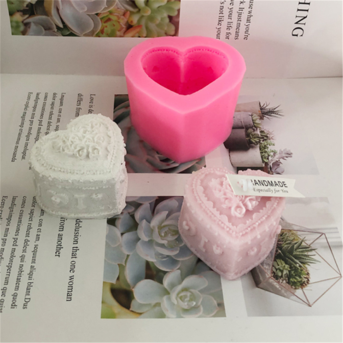 3D Rose Flower Heart Shaped Silicone Fondant Mold for Chocolate Cake Dessert Decoration, Handmade Soap Candle Molds