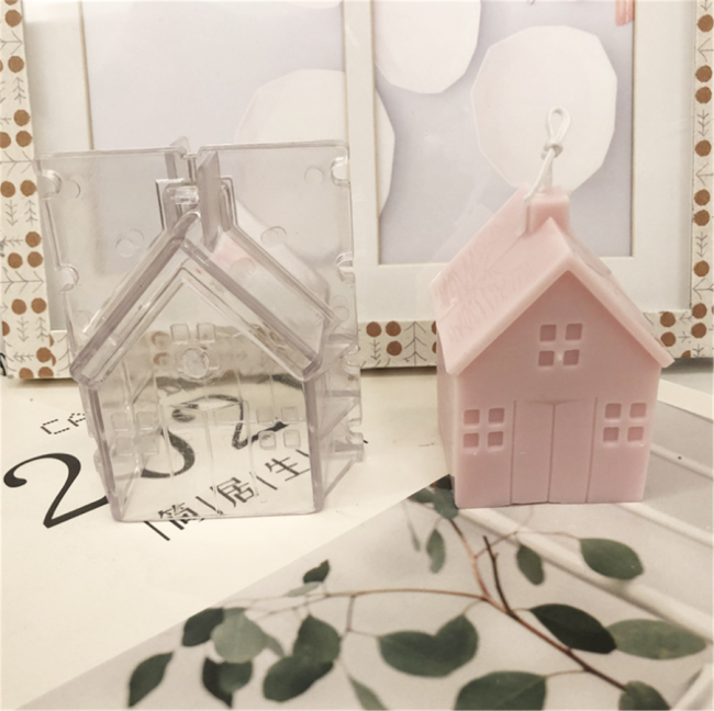 Small House Candle Acrylic Molds, Acrylic Villa Wooden House Candle Making Mold, Plastic Handmade Candles Scented Handcraft Molds for Candle/Soap/Bath Bomb Making