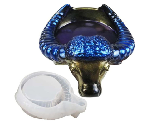 Ashtray Resin Molds, Cow Skull Shape Storage Tray Silicone Molds for Epoxy Resin Casting, Large Animal Resin Molds for Wall Hanging Home Decor