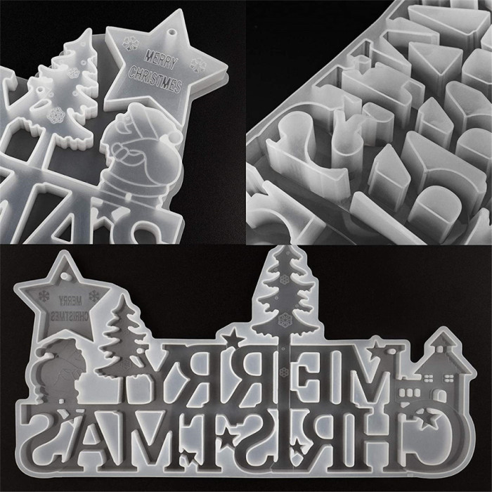 Christmas Silicone Resin Mold, 3D Merry Christmas Letter Molds, Merry Christmas Word Sign Epoxy Resin Pendant Mold  Christmas Hanging Decorations for Door & Wall