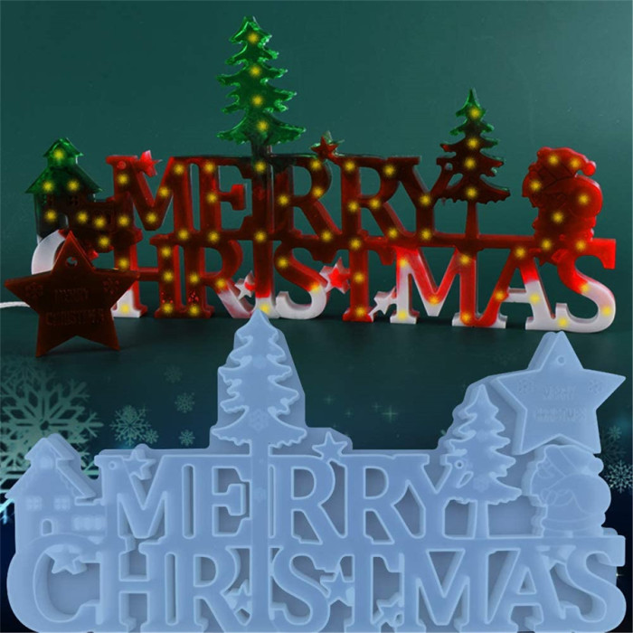 Christmas Silicone Resin Mold, 3D Merry Christmas Letter Molds, Merry Christmas Word Sign Epoxy Resin Pendant Mold  Christmas Hanging Decorations for Door & Wall
