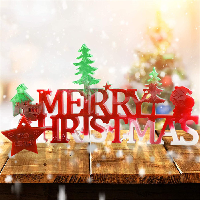 Christmas Silicone Resin Mold, 3D Merry Christmas Letter Molds, Merry Christmas Word Sign Epoxy Resin Pendant Mold  Christmas Hanging Decorations for Door & Wall