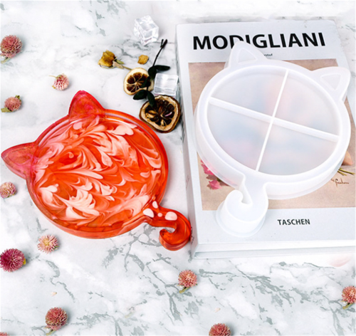 2Pcs Christmas Resin Coasters Molds Epoxy Resin Molds Cat Antler Tray Silicone Mold for Home Decoration Christmas Gift