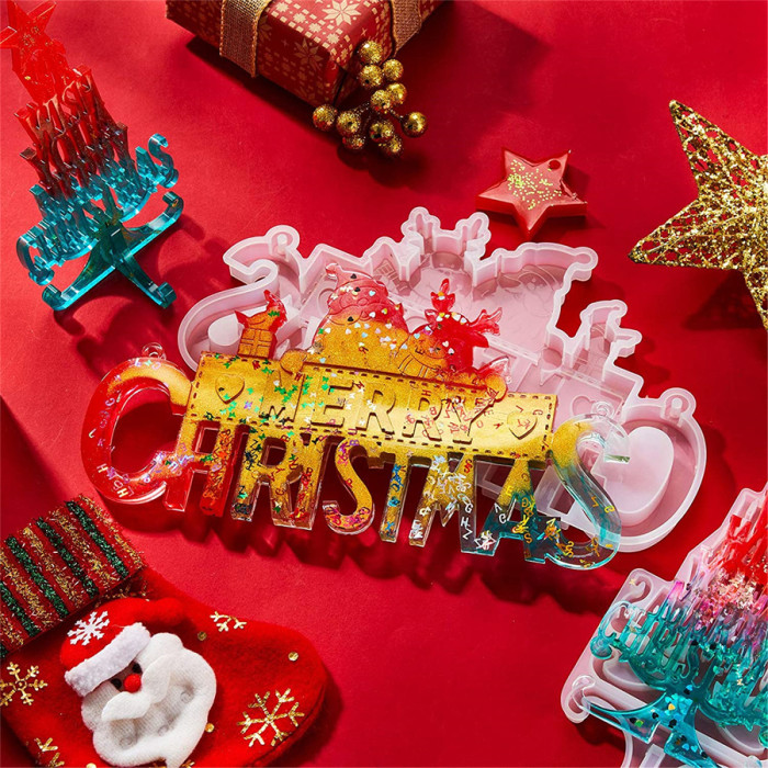 Merry Christmas Santa - Epoxy Resin Molds, Silicone Resin Molds. Xmas Tree Ornament Silicone Molds for Creative & Idle Christmas Decorations