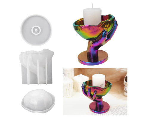 Hands Shaped Ashtray Epoxy Casting Mold Skull Candlestick Resin Mold for Desktop Storage Jewelry Trays Soap Dishes