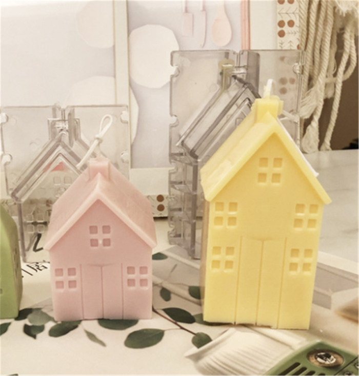 2 Pcs House Candle Acrylic Molds, Acrylic Villa Wooden House Candle Making Mold, Plastic Handmade Candles Scented Handcraft Molds for Candle/Soap/Bath Bomb Making, 2 Sizes
