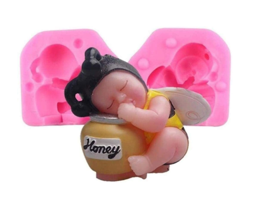 3D Sleeping Bee Baby Birthday Cake Resin Clay Candle Molds Silicone Mould Fondant Cake Decorating Baking Tools Molds