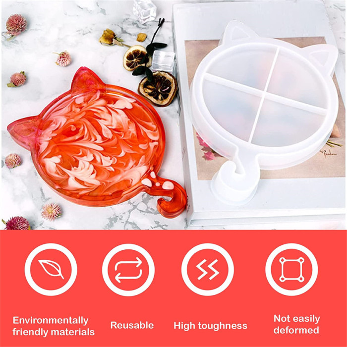 2Pcs Christmas Resin Coasters Molds Epoxy Resin Molds Cat Antler Tray Silicone Mold for Home Decoration Christmas Gift
