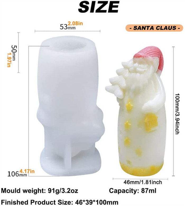 3D Santa Claus Silicone Resin Mold, Silicone Candle Molds, Candle Mold for Candle Making, DIY Christmas Silicone Mold