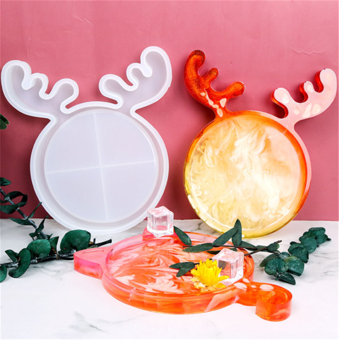 2Pcs Christmas Resin Coasters Molds Epoxy Resin Molds Cat Antler Tray Silicone Mold for Home Decoration Christmas Gift