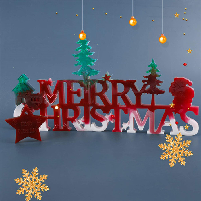 Christmas Silicone Resin Mold, 3D Merry Christmas Letter Molds, Merry Christmas Word Sign Epoxy Resin Pendant Mold  Christmas Hanging Decorations for Door & Wall