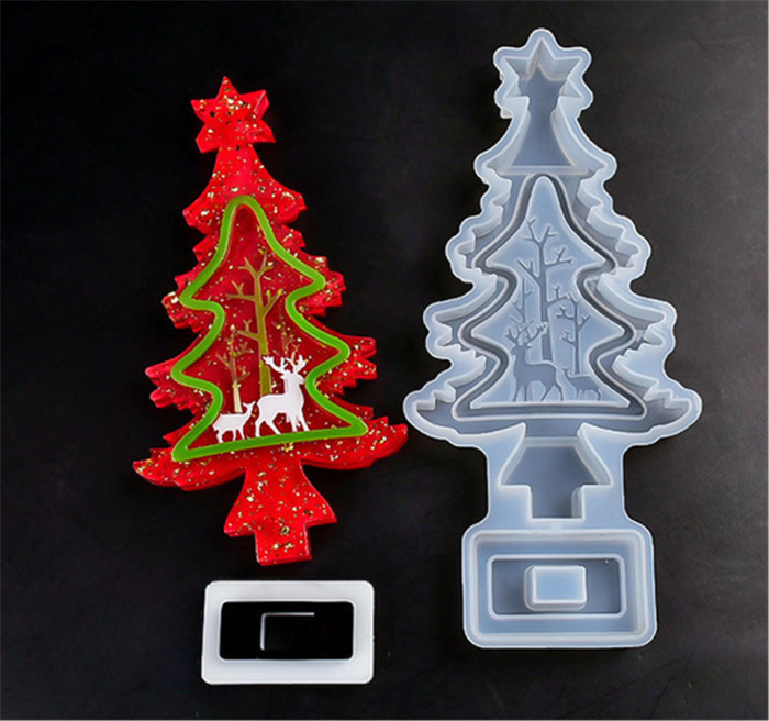 4 Pc Xmas Resin Molds Crystal Christmas Tree Silicone Mold  Santa Claus Snowman Elk Epoxy Casting Molds for DIY Home Table Decoration