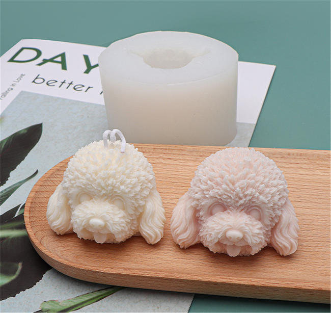 Teddy Dog Head Silicone Mold, 3D Cute Puppy-Head Candle Mold, Poodle Chocolate Fondant Mold, Animal Shape Ornaments Making Tool, Cake Baking Mold for Aroma Soap Resin Plaster Wax Craft Clay
