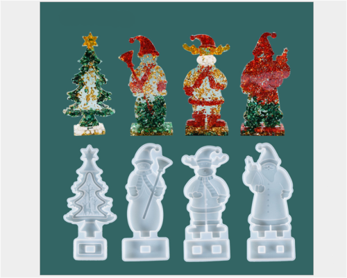4 Pc Xmas Resin Molds Crystal Christmas Tree Silicone Mold  Santa Claus Snowman Elk Epoxy Casting Molds for DIY Home Table Decoration