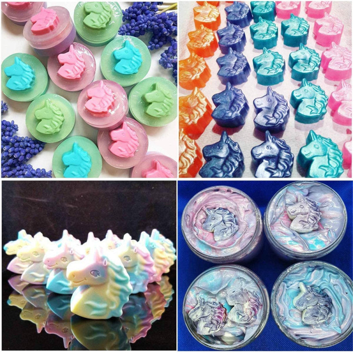 Unicorn Mold/6 Cavities Silicone Soap Molds/Unicorn Bath Bomb Mold, Baking Muffin Cake Pan for Pudding Loaf Brownie Cornbread Cheesecake Chocolate Candy Jelly Resin Crayon Lotion Bars Ice