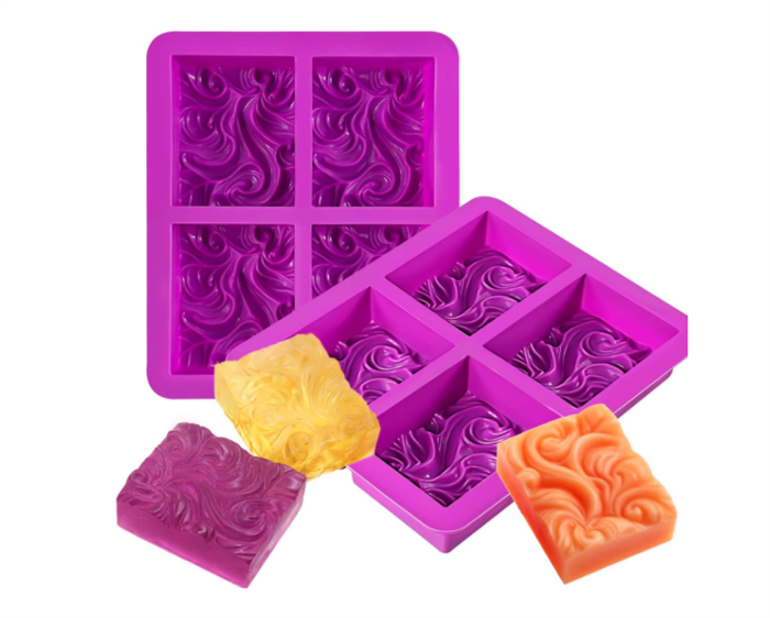 2 Pack 4-Cavity Ocean Wave Soap Mold/Silicone Sea Wave Cake Pan for Jelly Pudding Mousse Mould/DIY Handmade Nautical Cloud Swirls Pattern Soap Mold for Goat Milk Soap