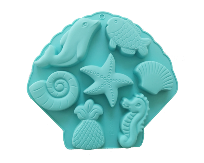 Under The Sea Silicone Cake Mold Ocean Animal Dolphin/Fish/Conch/Starfish/Sea Shell/Seahorse/Mermaid Tail Soap Mold for Bath Bomb Jelly Mousse Candy Chocolate Mold Random Color