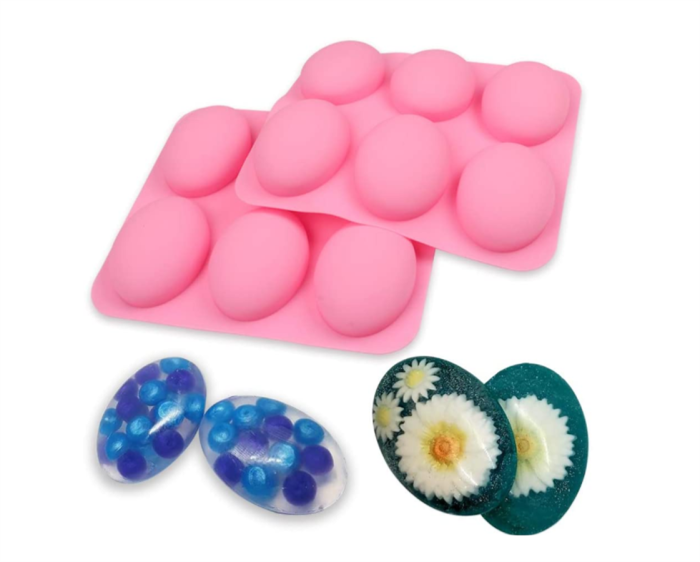 Silicone Mold For Handmade Soap 6 Cavity Oval Shape fat bath bombs，Set of 2