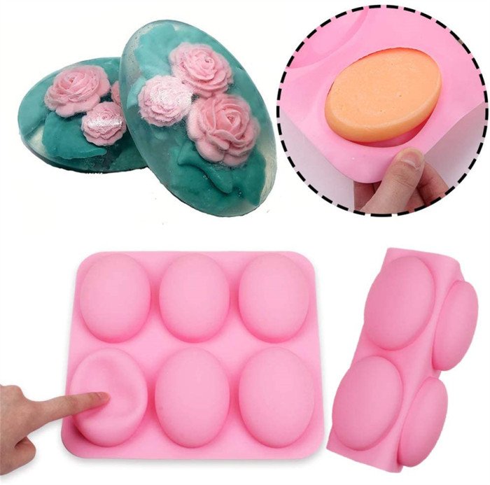 Silicone Mold For Handmade Soap 6 Cavity Oval Shape fat bath bombs，Set of 2