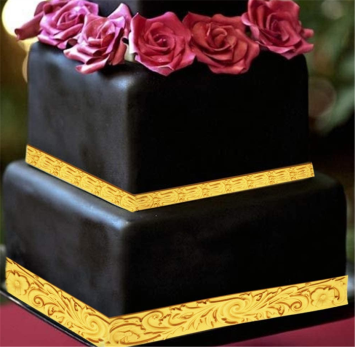 DIY Baroque Scroll Relief Cake Border Silicone Molds, Baroque Style Curlicues Scroll Lace Fondant Silicone Mold, European Frame Cake Decorating Tools, Relief Flower Lace Mould Mat(Random color)